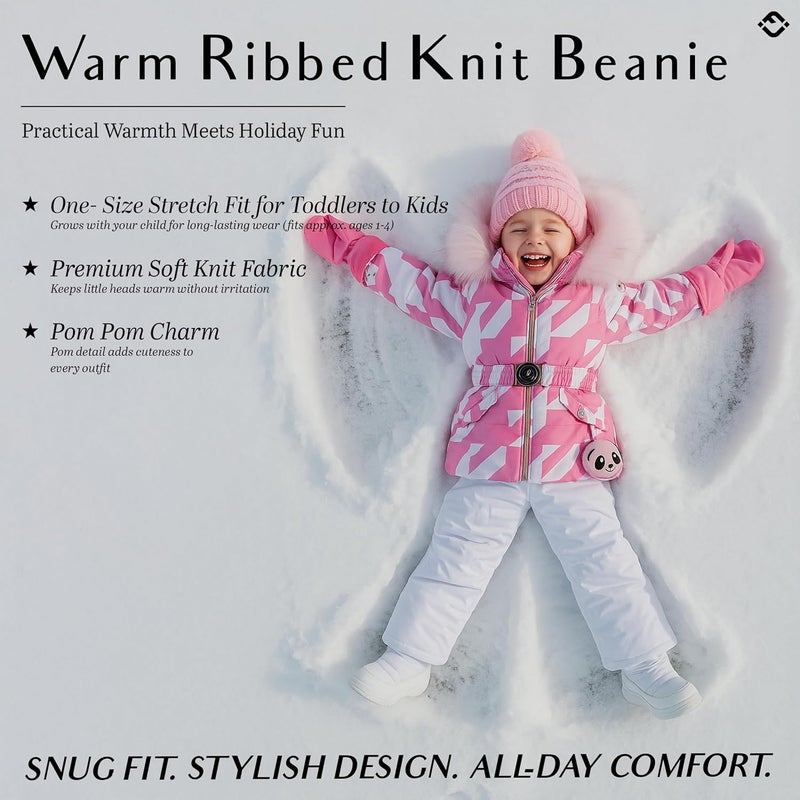 Funky Junque Toddler Pom Beanie – Kids Winter Hat for Ages 1–4, Baby Boy & Girl Knit Beanies, Warm Cozy Knit Snow Hats - Image 2